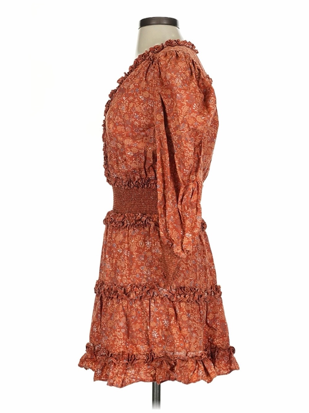 Cleobella Rust-Orange Ruffle Mini Dress - Picture 3 of 8